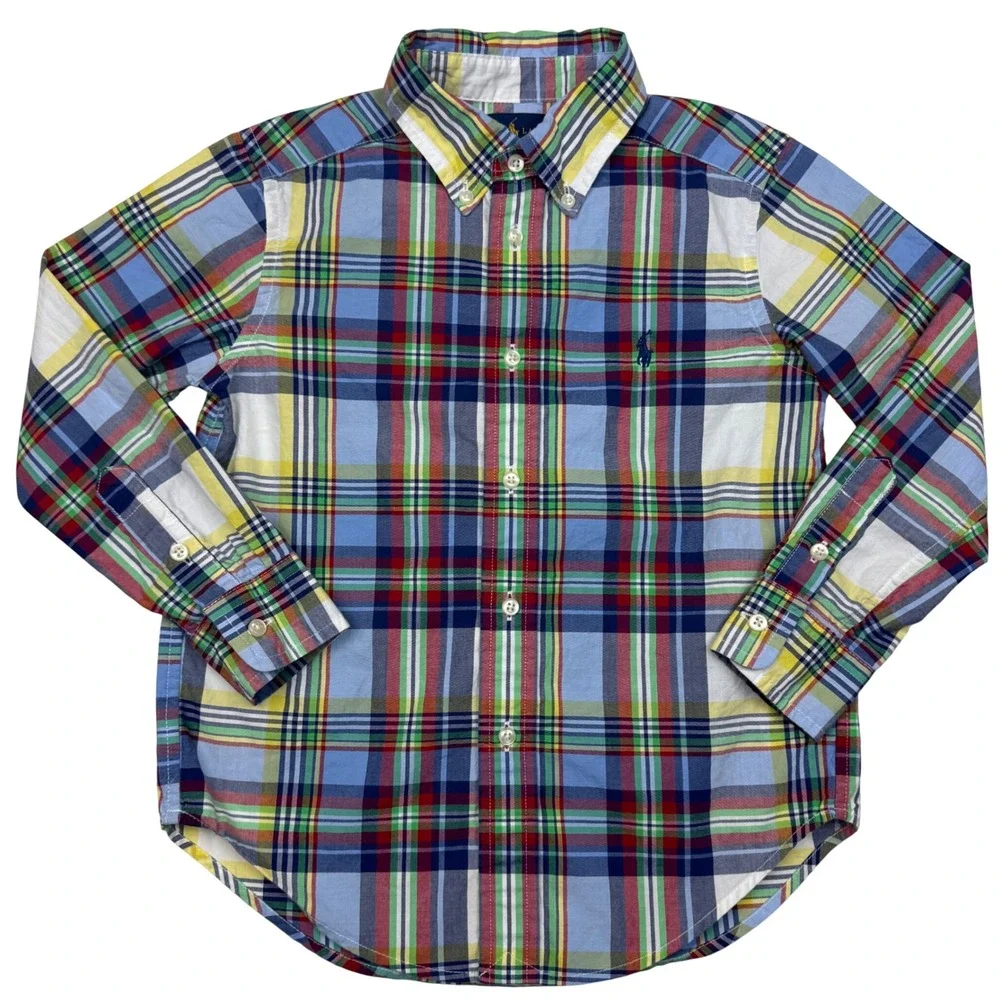 Ralph Lauren Plaid Button Down Shirt Kids Size‎ 5 Long Sleeve Multicolor Preppy